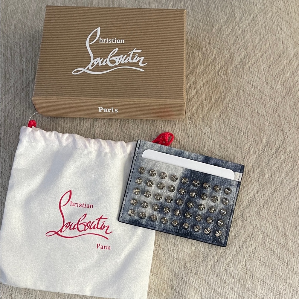 Christian Louboutin Blue Card Holder with Silver Studs